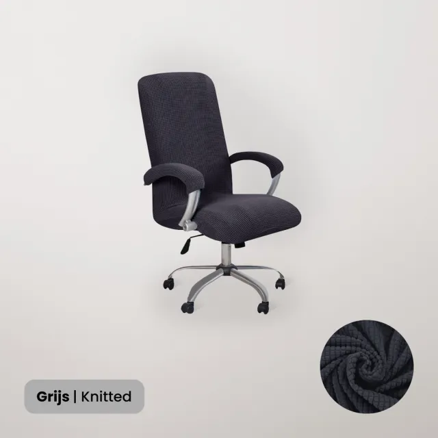 BankhoesDiscounter Bureaustoel Hoes – Bureaustoel Beschermer – Stoelhoezen Stretch – Stoelhoes Bureaustoel – Knitted Chair Cover – Grijs