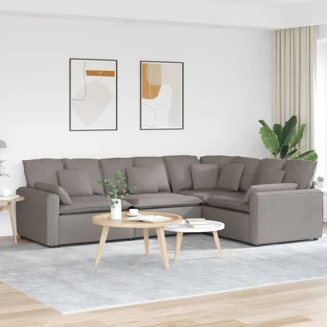 vidaXL Modulaire bank met kussens stof taupe
