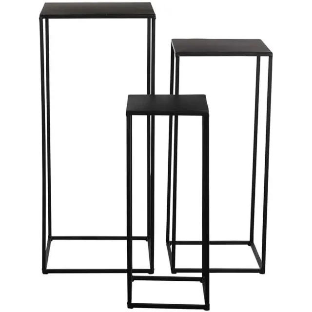 Ibenzoa Industriële Metalen Bijzettafels Set – 3 Stuks, Zwart Finish, Multifunctioneel Design