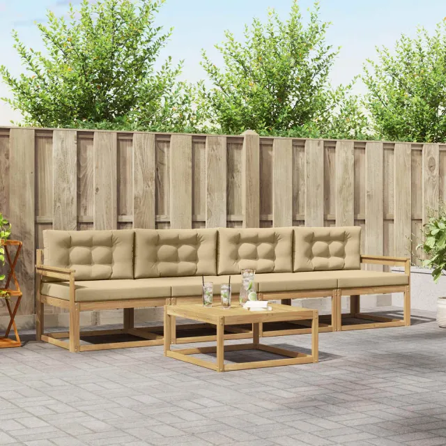 vidaXL Buiten bankenset 4 st 4-zits Wit en Beige