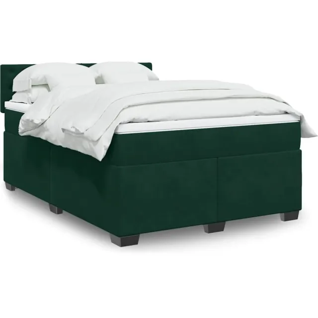 vidaXL Boxspring met matras fluweel donkergroen 140x190 cm groen