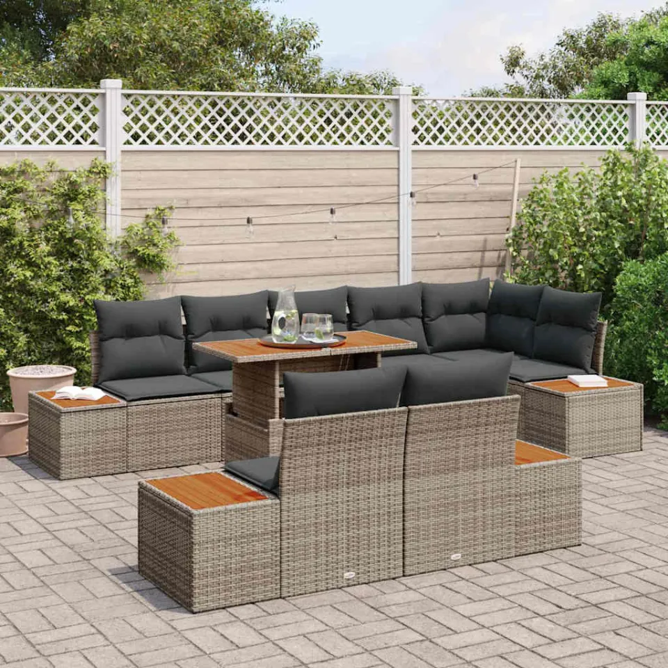vidaXL Tuin Sofa Set 9 st Grijs Poly riet, foto 3