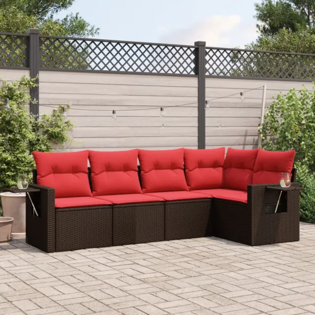 vidaXL 5-delige tuinbankset met kussens, bruin polyrotan, foto 2