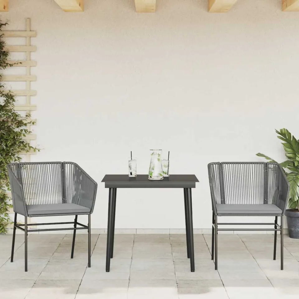 vidaXL 3-delige Tuinset met kussens poly rattan glas grijs, foto 2
