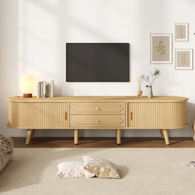 Sweiko TV-kast - 2 lades - Schuifdeuren - Verstelbare planken - Geschikt voor TV's tot 70 inch - 170 x 40 x 43 cm - Naturel