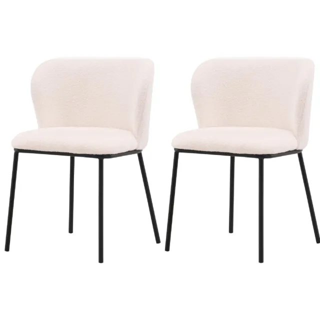 Nest of Nora Set van 2 - Nest of Nora Eetkamerstoelen bouclé - Zwart metalen frame - Wit