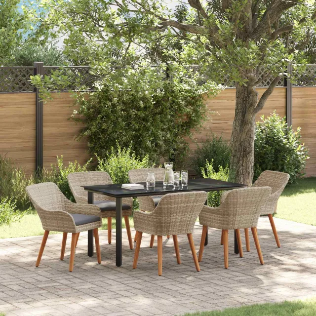 vidaXL Tuin eettafelset 7 st Lichtgrijs poly rattan