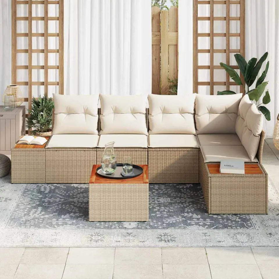vidaXL Tuinbankenset 6 st Beige Poly riet, foto 3