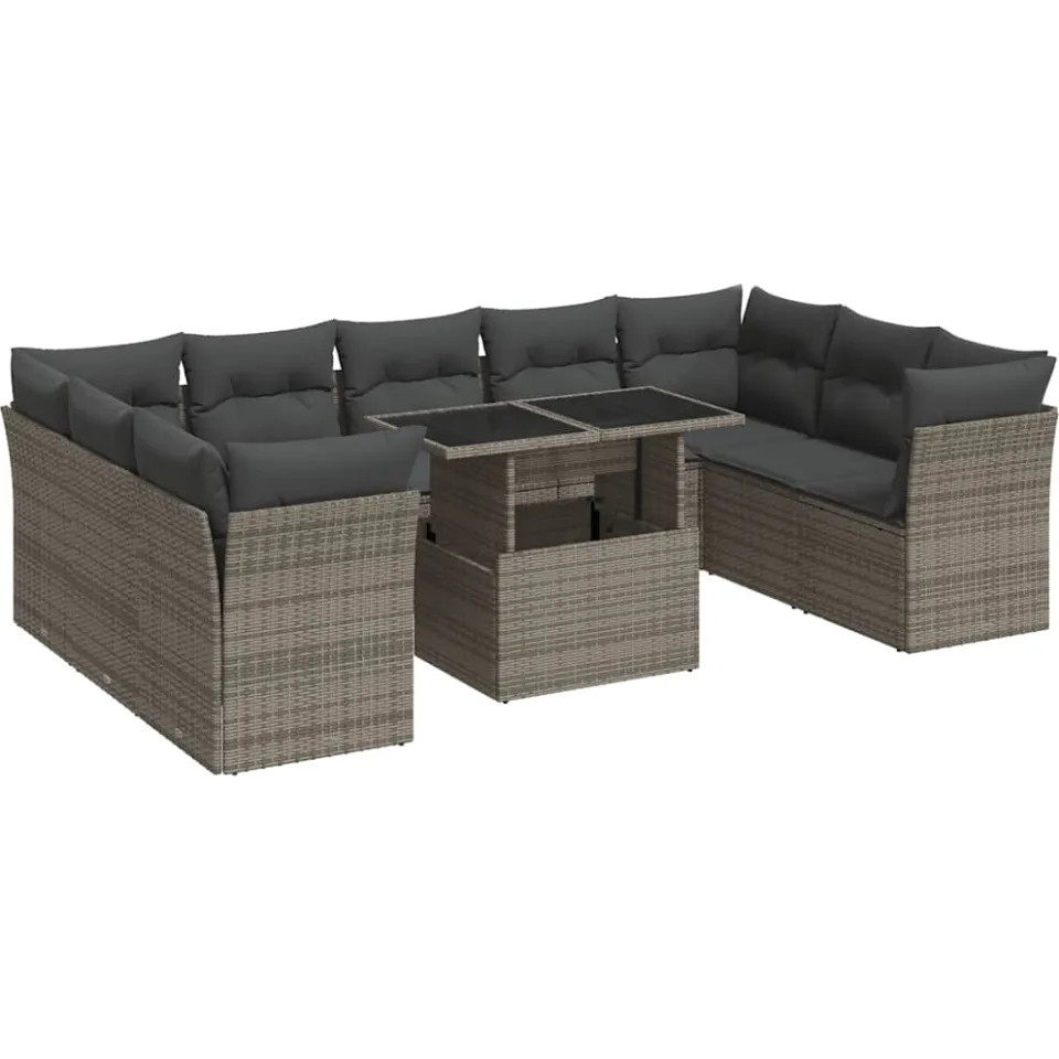 vidaXL 10-delige Loungeset met kussens poly rattan grijs, foto 3