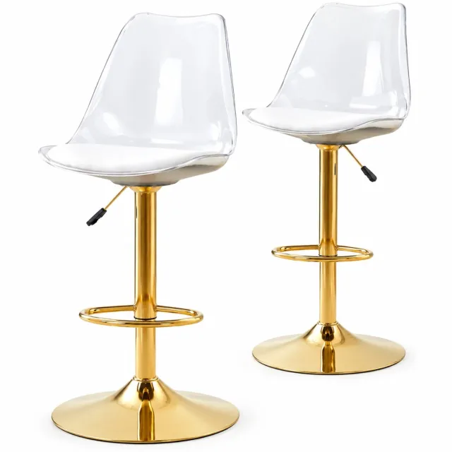 CHICFURN Barkruk - Set van 2 - Verstelbaar - Met rugleuning - Goud transparant