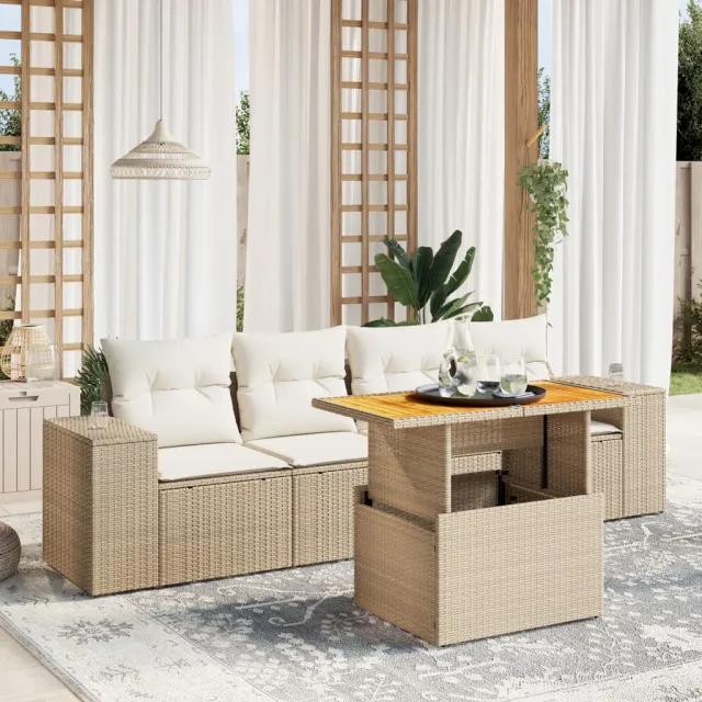 vidaXL 5-delige Loungeset met kussens poly rattan beige, foto 2