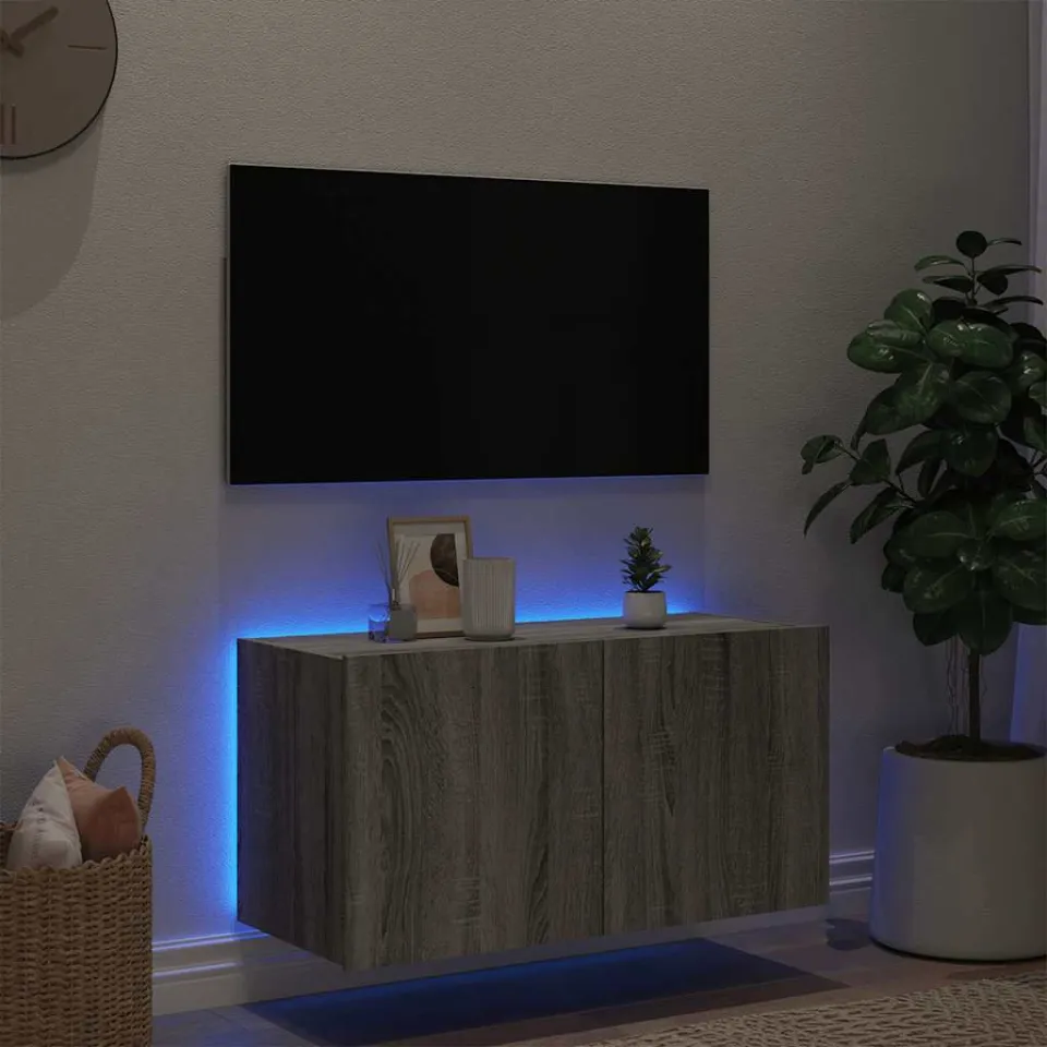 vidaXL Tv-wandmeubel met LED-verlichting 80x35x41 cm grijs sonoma, foto 3