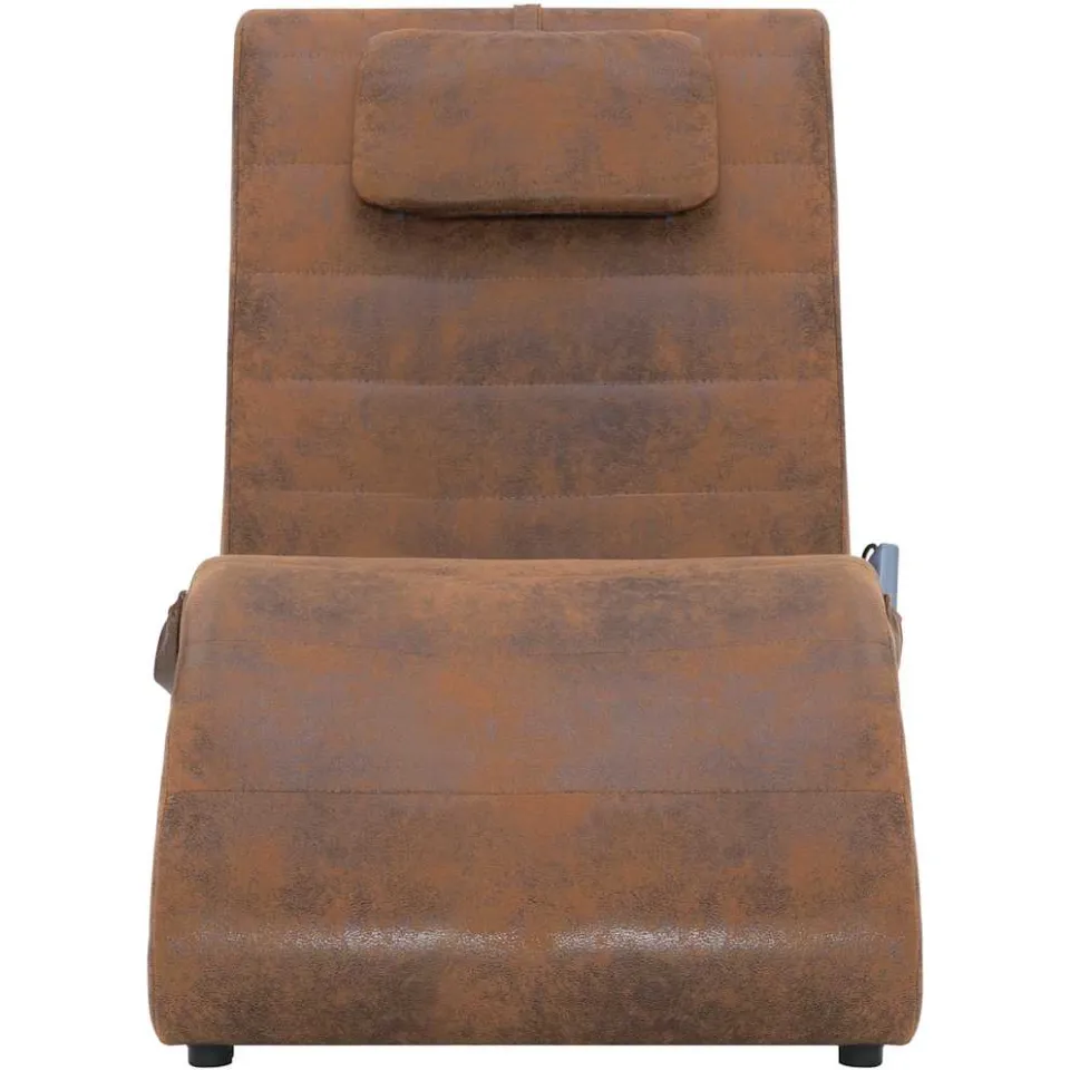 vidaXL Massage chaise longue met kussen kunstsuède bruin