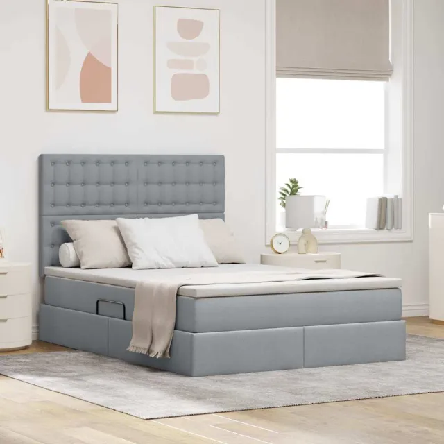 vidaXL Opslag bed met matras met opslag Lichtgrijs 140 x 190 cm Stof