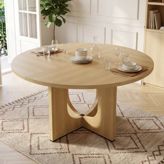 FloraGrace Eettafel - Ronde Tafel Met Natuurlijke Houtnerf - Scandinavische Klassieke Stijl Voor Woonkamer En Eetkamer - MDF - Oak - 120 Cm Eiken