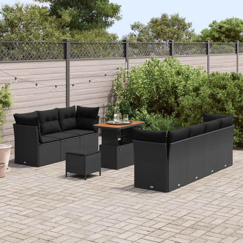 vidaXL Tuinbankenset 10 st Zwart poly rattan, foto 3