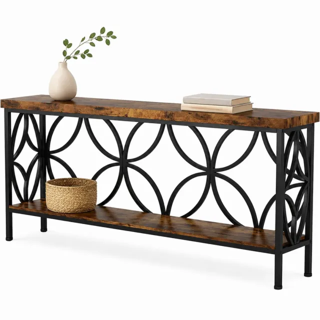 DMG Supply Consoletafel - 2 Niveaus - 160 x 30 x 80 cm - Bruin/Zwart - Spaanplaat en Metaal
