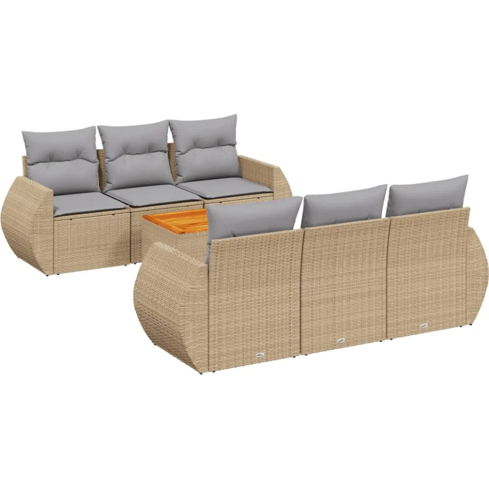 vidaXL 7-delige Loungeset met kussens poly rattan beige, foto 3