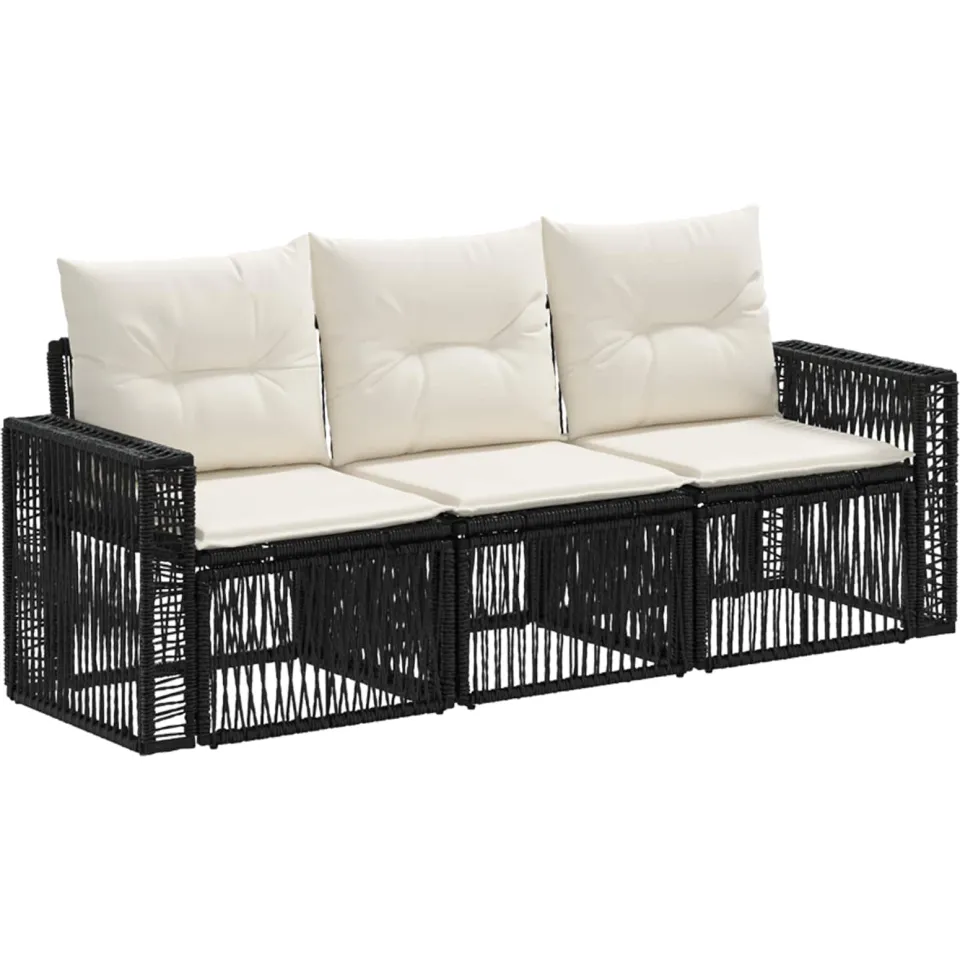 vidaXL Tuinbankenset 3 st 3-zits Zwart en Cream Wit poly rattan, foto 3