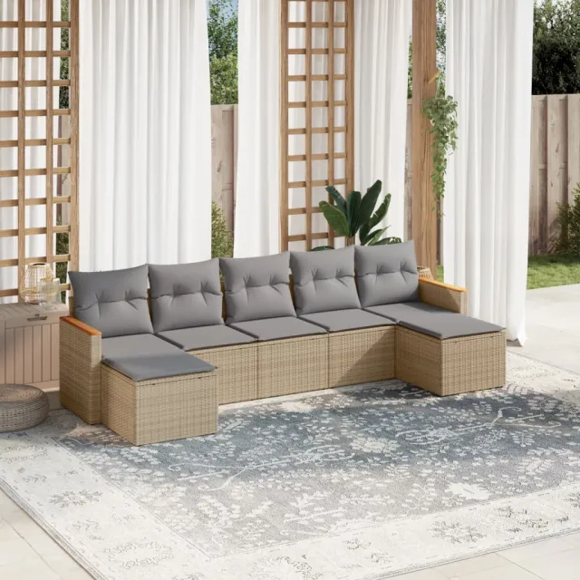 vidaXL 7-delige Loungeset met kussens poly rattan gemengd beige, foto 2