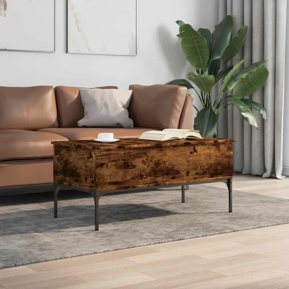 vidaXL Salontafel 100x50x45 cm bewerkt hout en metaal gerookt eiken, foto 3