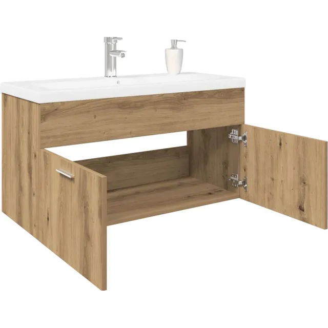 vidaXL Wastafelkast met ingebouwde wasbak hout artisanaal eiken Bruin