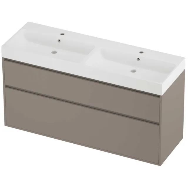 Proline Podium Badmeubelset Polystone Loft 2 Gaten 140x46x75 cm Mat White Clay Beige