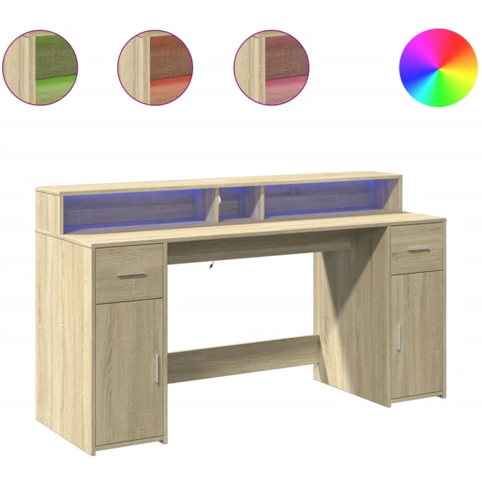 vidaXL Bureau Sonoma Eiken 160 x 55 x 91 cm Bewerkt hout, foto 3