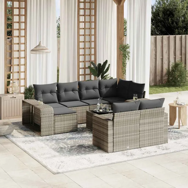 vidaXL 11-delige Loungeset met kussens poly rattan lichtgrijs grijs, foto 2