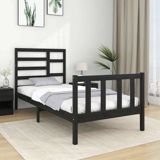 vidaXL Bedframe massief hout zwart 75x190 cm