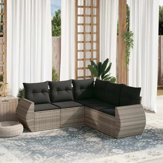vidaXL 5-delige Loungeset met kussens poly rattan lichtgrijs grijs, foto 2