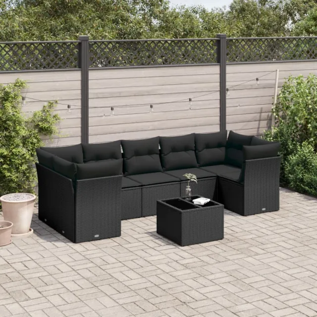 vidaXL 8-delige Loungeset met kussens poly rattan zwart, foto 2