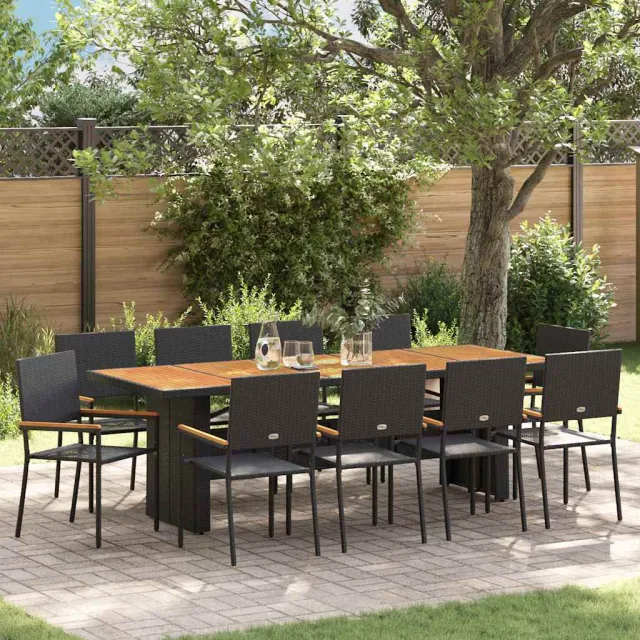 vidaXL Tuin eettafelset 11 st Zwart poly rattan, foto 2