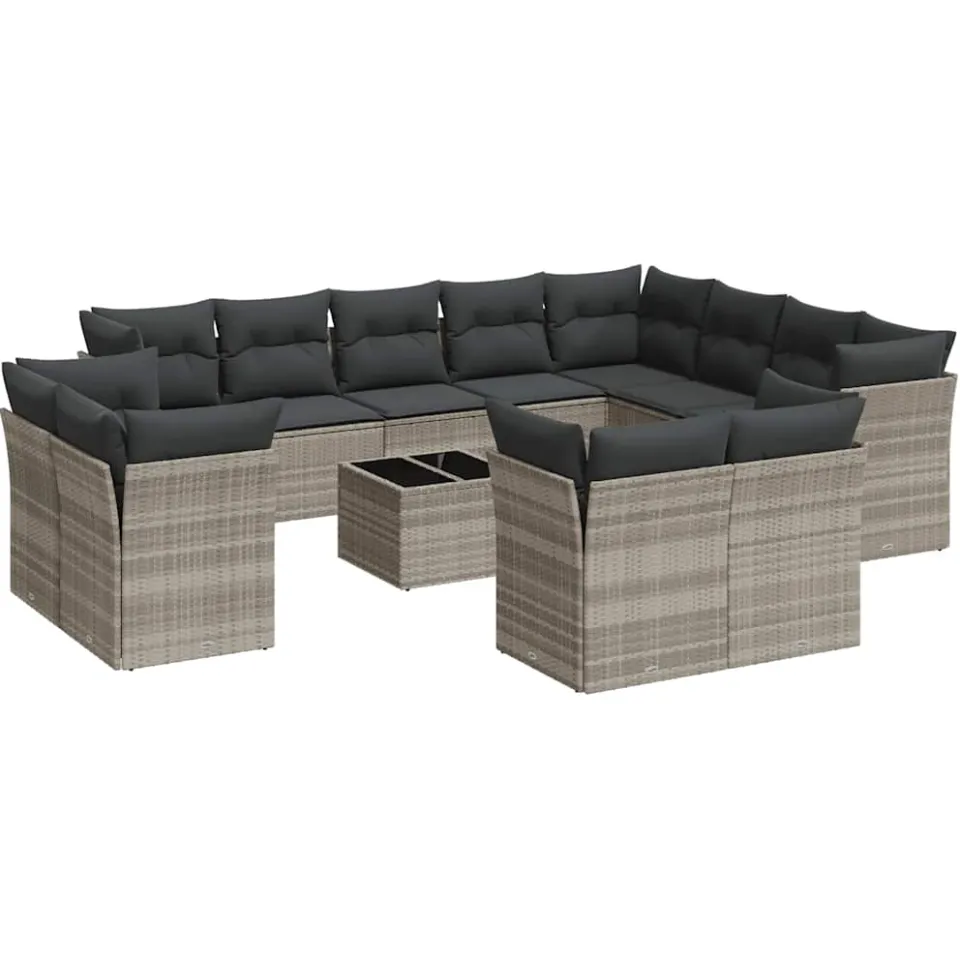 vidaXL 13-delige Loungeset met kussens poly rattan lichtgrijs grijs, foto 4