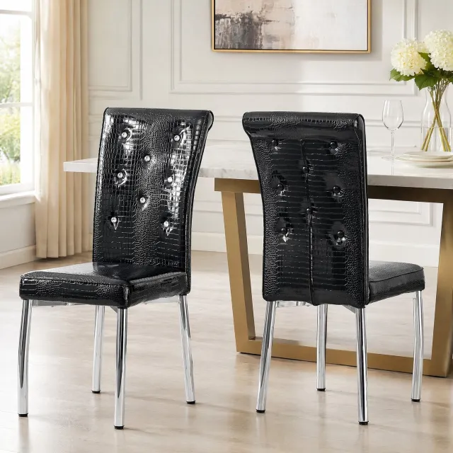 CHICFURN Eetkamerstoel - Waterdicht kunstleer - Metalen poten - Zwart