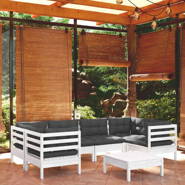 vidaXL 7-delige Loungeset met kussens grenenhout wit