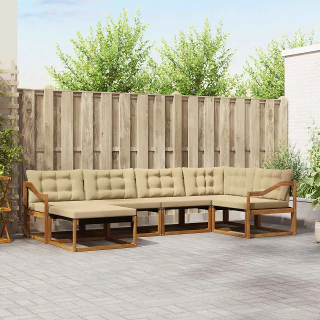 vidaXL Buiten bankenset 6 st 6-zits Natuurlijk en Beige
