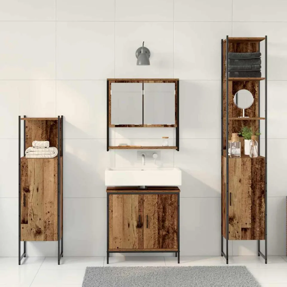 vidaXL Badkamermeubelset 4 st Bruin 33 x 33 x 185,5 cm Bewerkt hout, foto 3