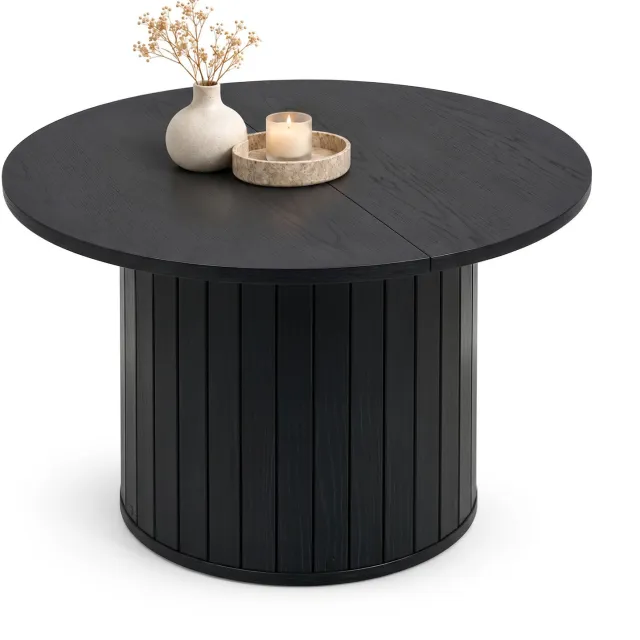 Akord Salontafel NUBO / Zwart / 60 cm / Rond / Geribbeld / 60 x 60 x 45 cm