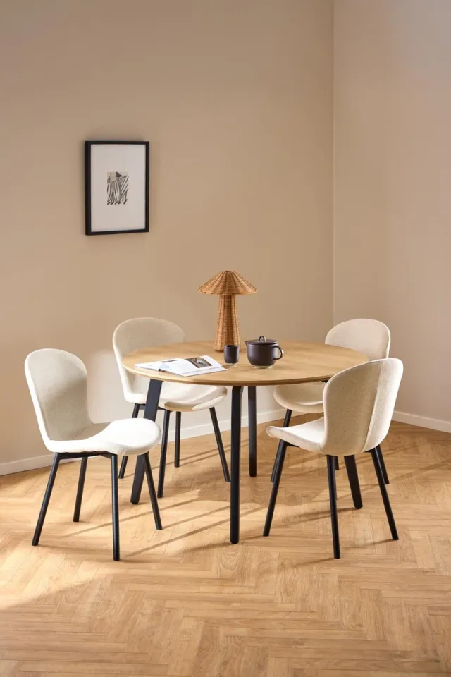 Giga Living Eetkamerset Harvey Eiken Apia Beige Ø120cm - Giga Living Natuurlijk