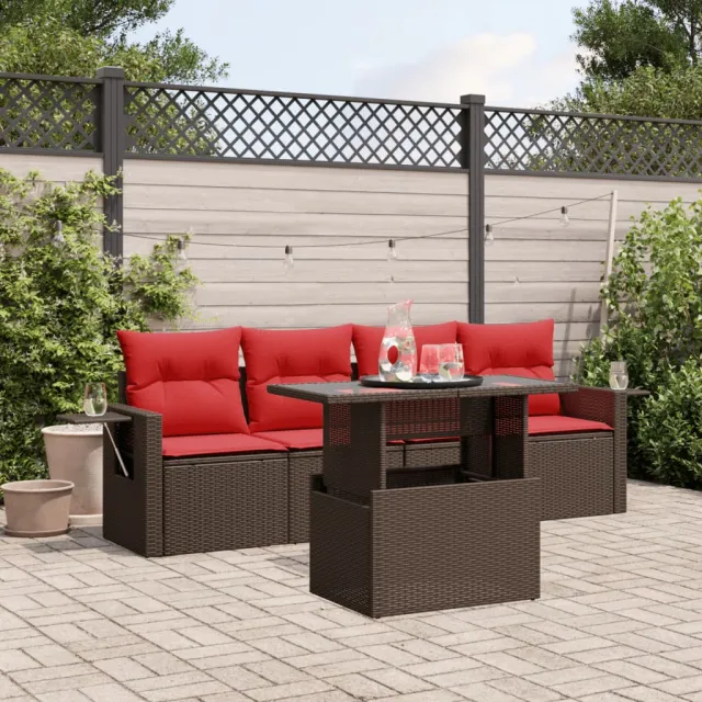 vidaXL 5-delige tuinbankset met kussens, bruin polyrotan, foto 2