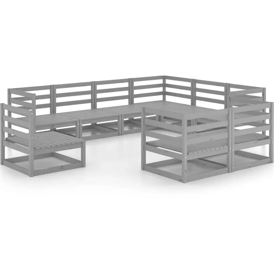 vidaXL 9-delige Loungeset massief grenenhout grijs, foto 3