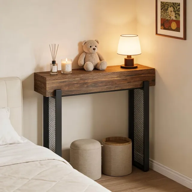 CHICFURN Sidetable - Verborgen opbergruimte - Metalen frame - Zwart bruin