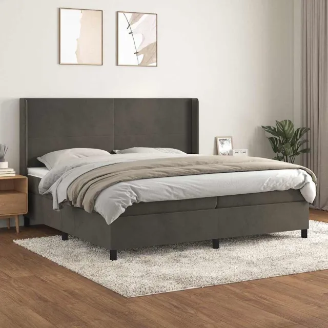 vidaXL Boxspring met matras fluweel donkergrijs 200x200 cm grijs