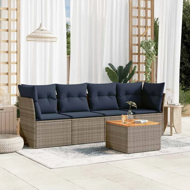 vidaXL 5-delige Loungeset met kussens poly rattan grijs, foto 2