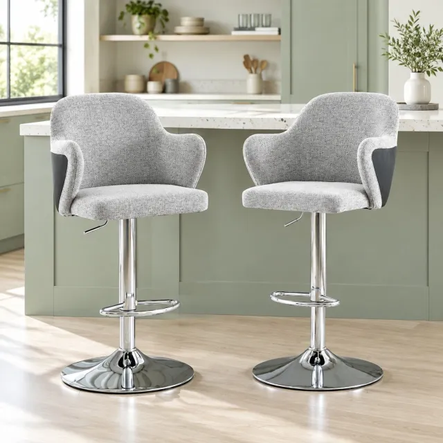 CHICFURN Barkruk - Volwassenen - Hoogteverstelbaar - Set van 2 - Lichtgrijs