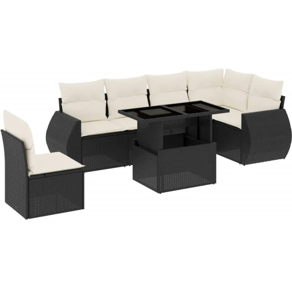 vidaXL 7-delige Loungeset met kussens poly rattan zwart, foto 3