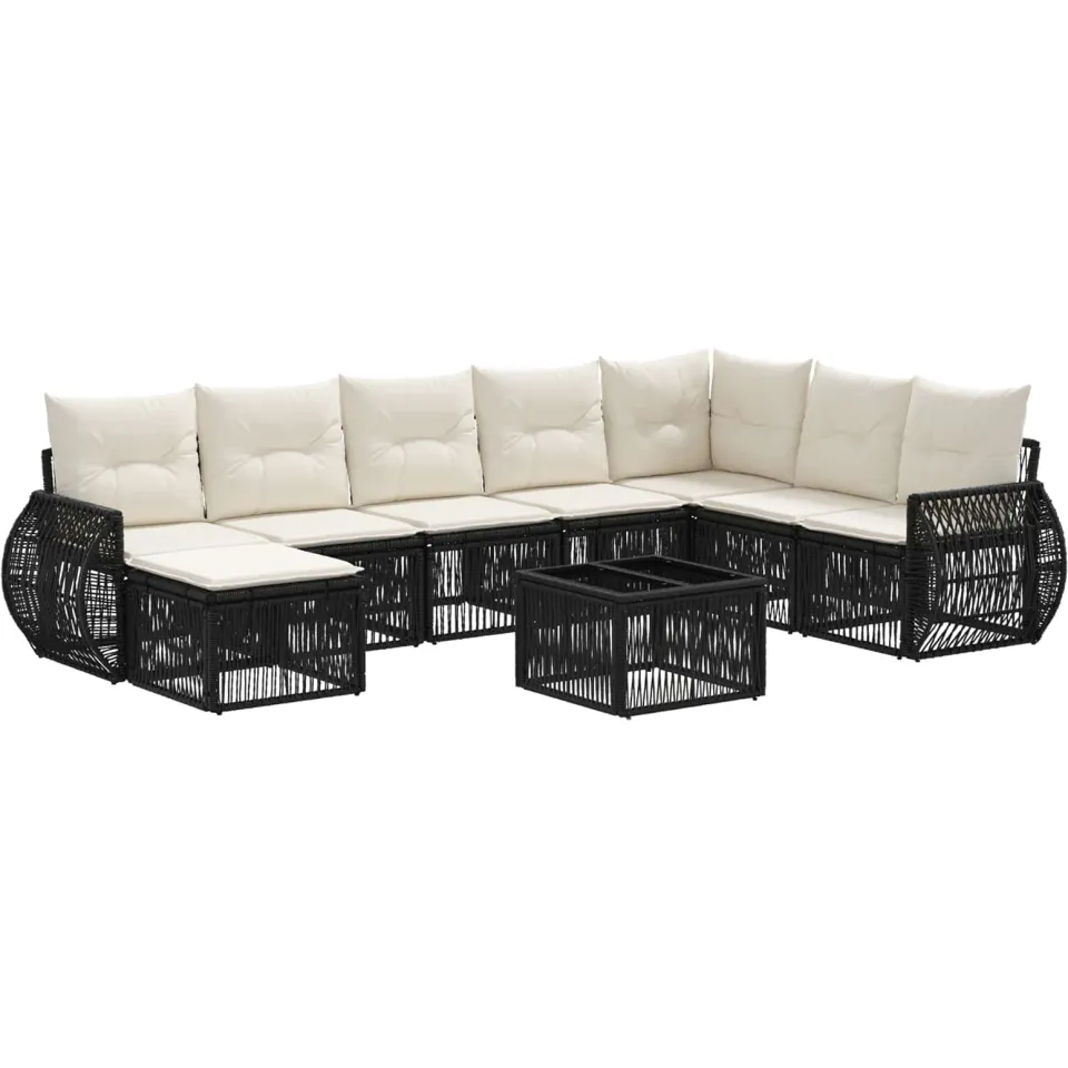 vidaXL Tuinbankenset 9 st Zwart en Cream Wit poly rattan, foto 4