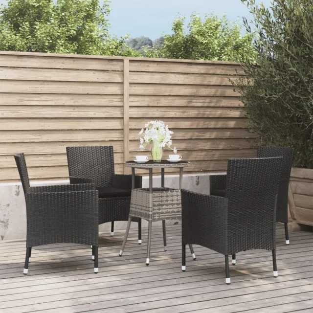 vidaXL 5-delige Bistroset met kussens poly rattan zwart, foto 2