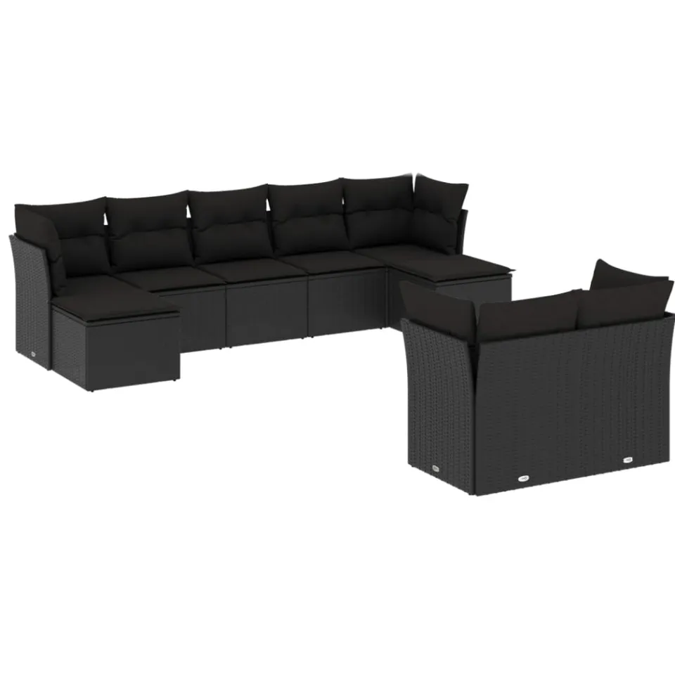 vidaXL 9-delige Loungeset met kussens poly rattan zwart, foto 3